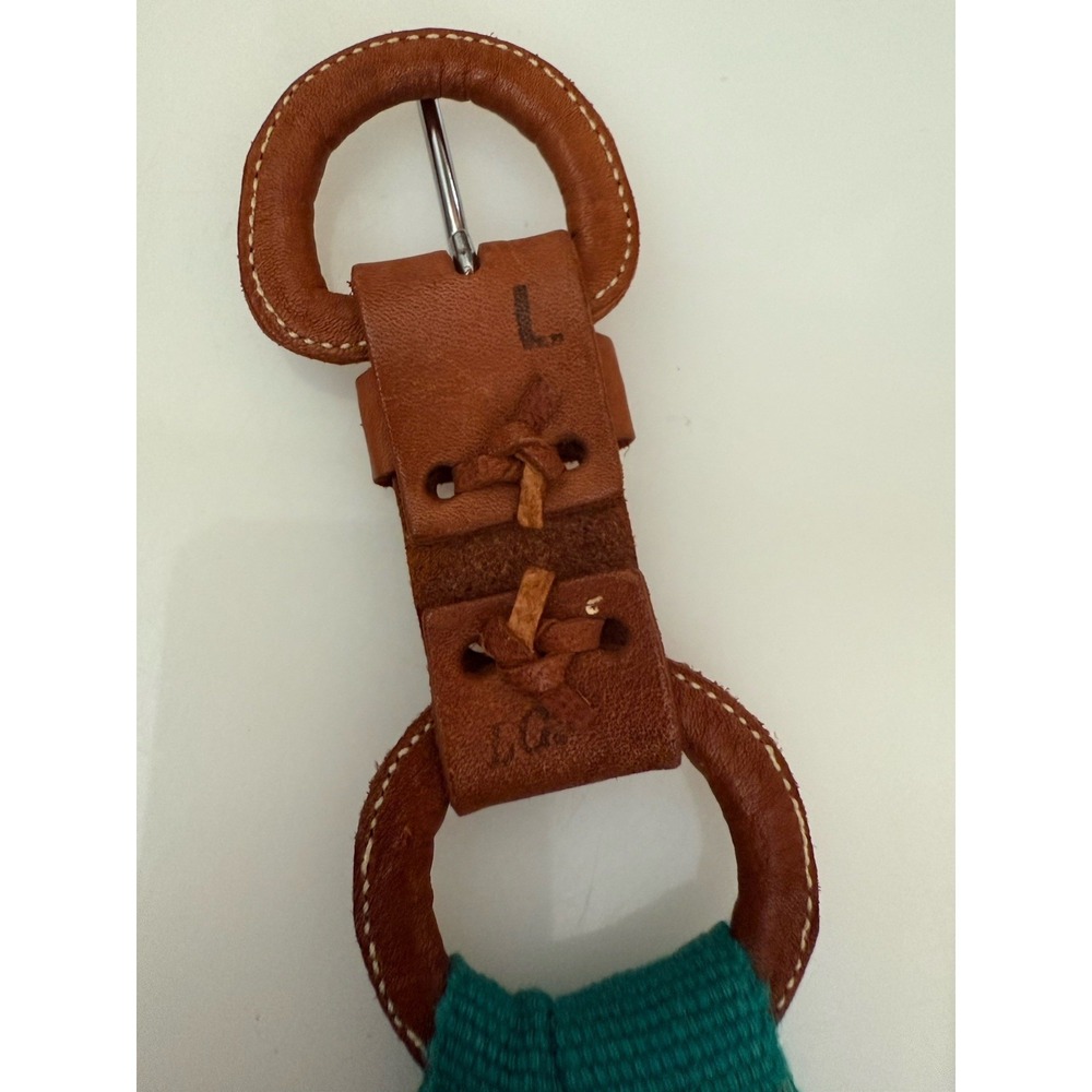 80s Hand Painted 3"‎ Waist Belt Teal Fish Multi Handmade Leather Buckle M/L 30" - Picture 5 of 16